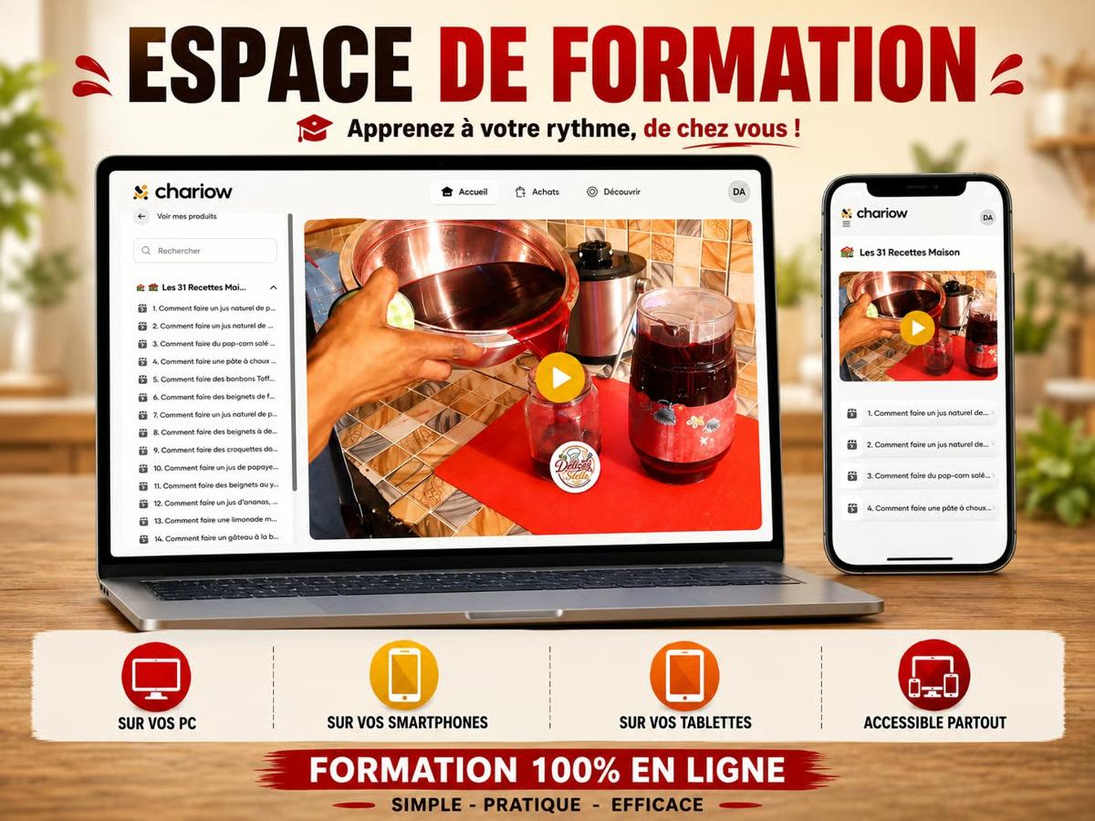 L’espace de cours présenté avec la formation, accessible depuis vos appareils.