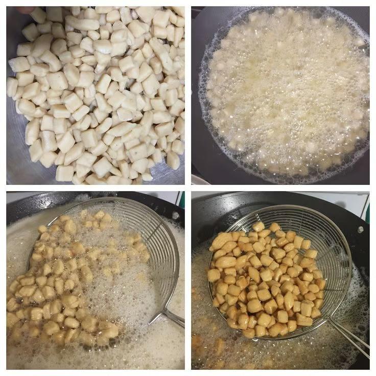 De la préparation de la pâte aux croquettes : quatre vues pour suivre la progression.
