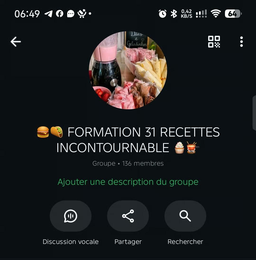 Le groupe consacré aux 31 recettes. Le nombre de membres visible correspond au moment de la capture.