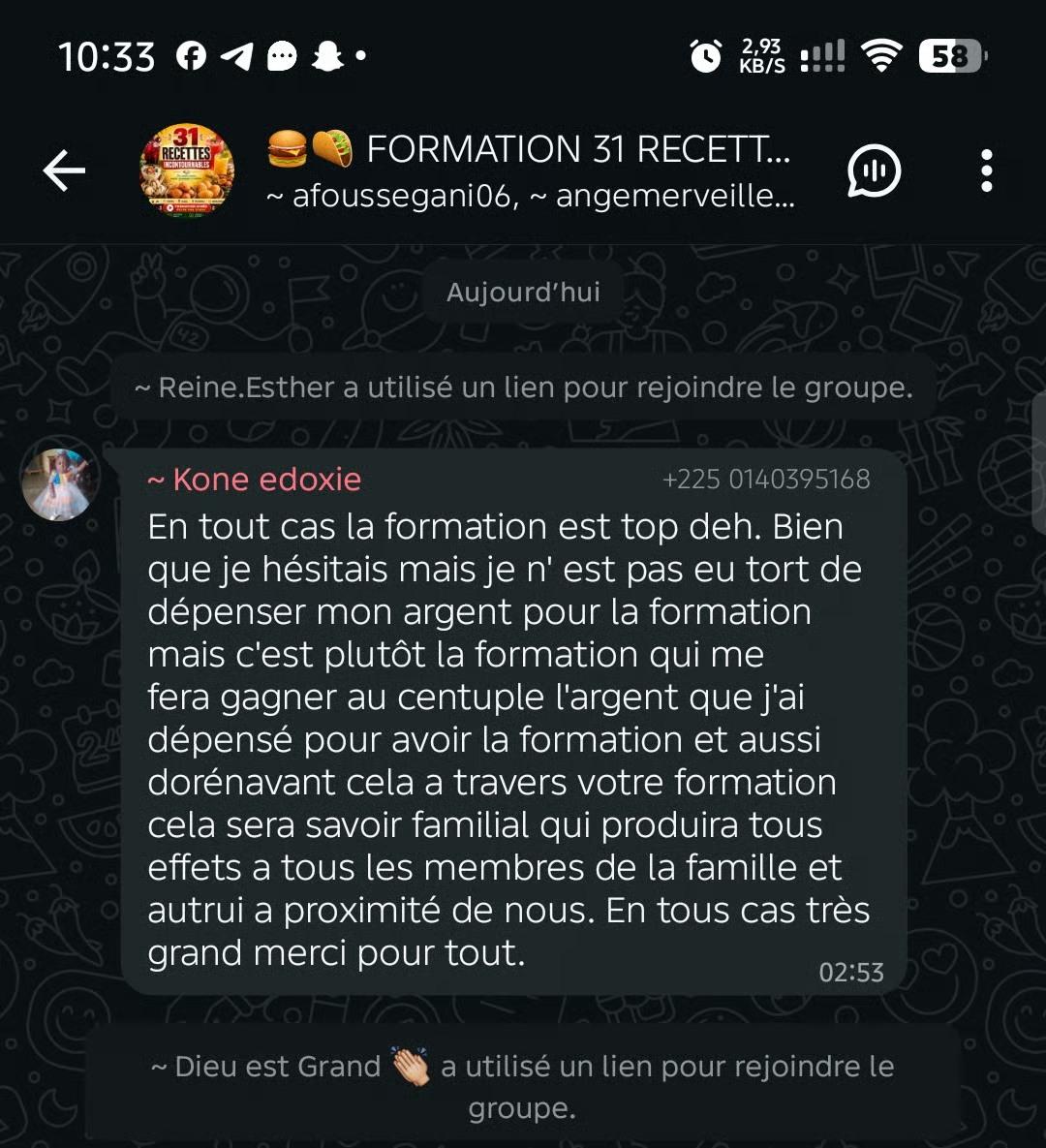 Un témoignage partagé autour de la formation.