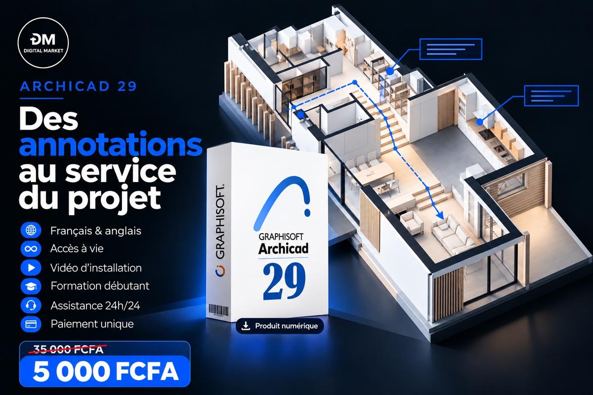 Visuel de présentation 2 : ArchiCAD 29 (français et anglais) + formation débutants, avec l'offre et le prix