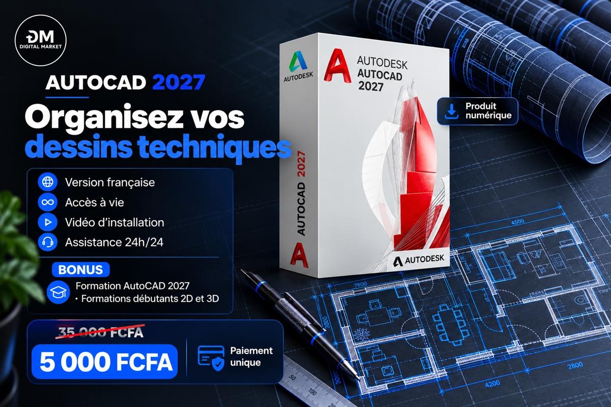 Visuel de présentation 1 : AutoCAD 2027 (version française) + formation, avec l'offre et le prix