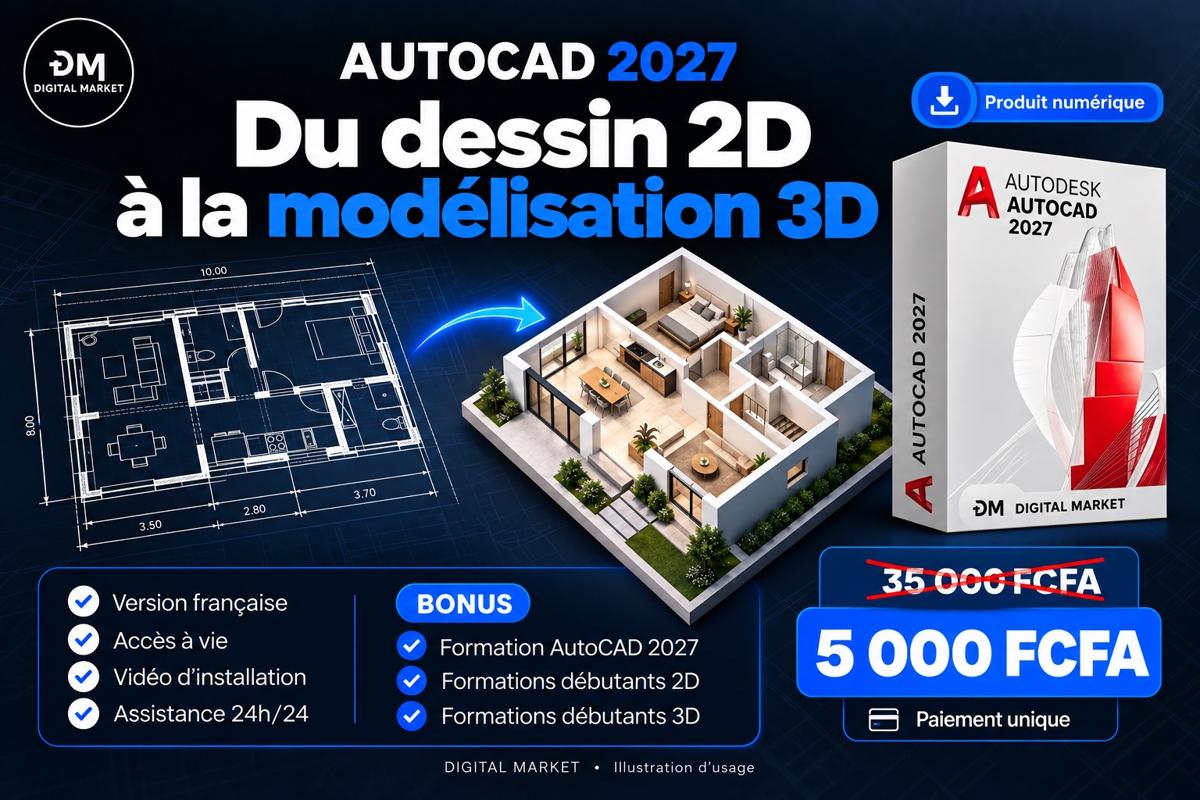 Visuel de présentation 2 : AutoCAD 2027 (version française) + formation, avec l'offre et le prix