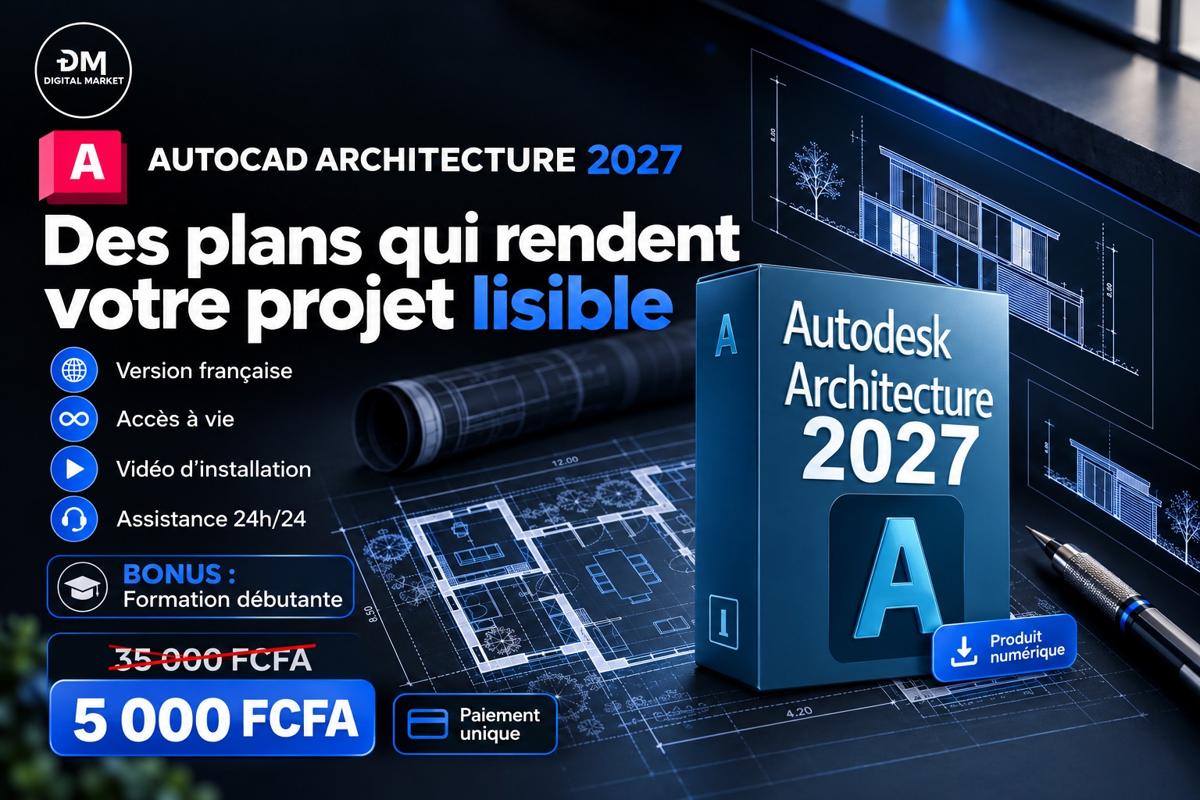 Visuel de présentation 1 : AutoCAD Architecture 2027 (version française), avec l'offre et le prix