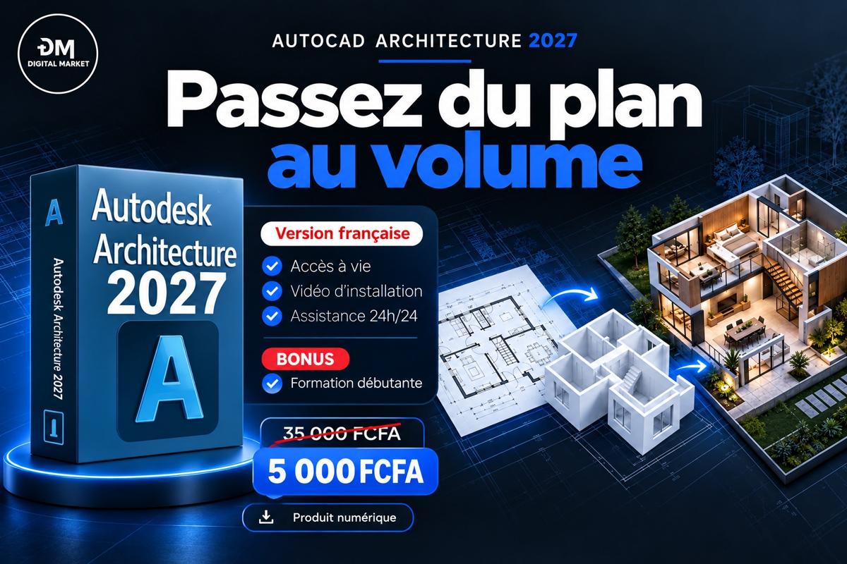 Visuel de présentation 2 : AutoCAD Architecture 2027 (version française), avec l'offre et le prix