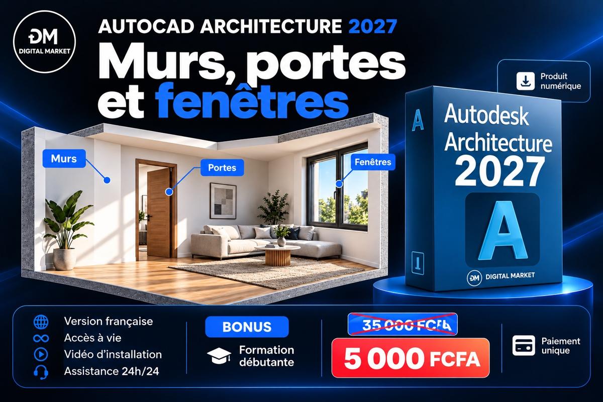 Visuel de présentation 3 : AutoCAD Architecture 2027 (version française), avec l'offre et le prix