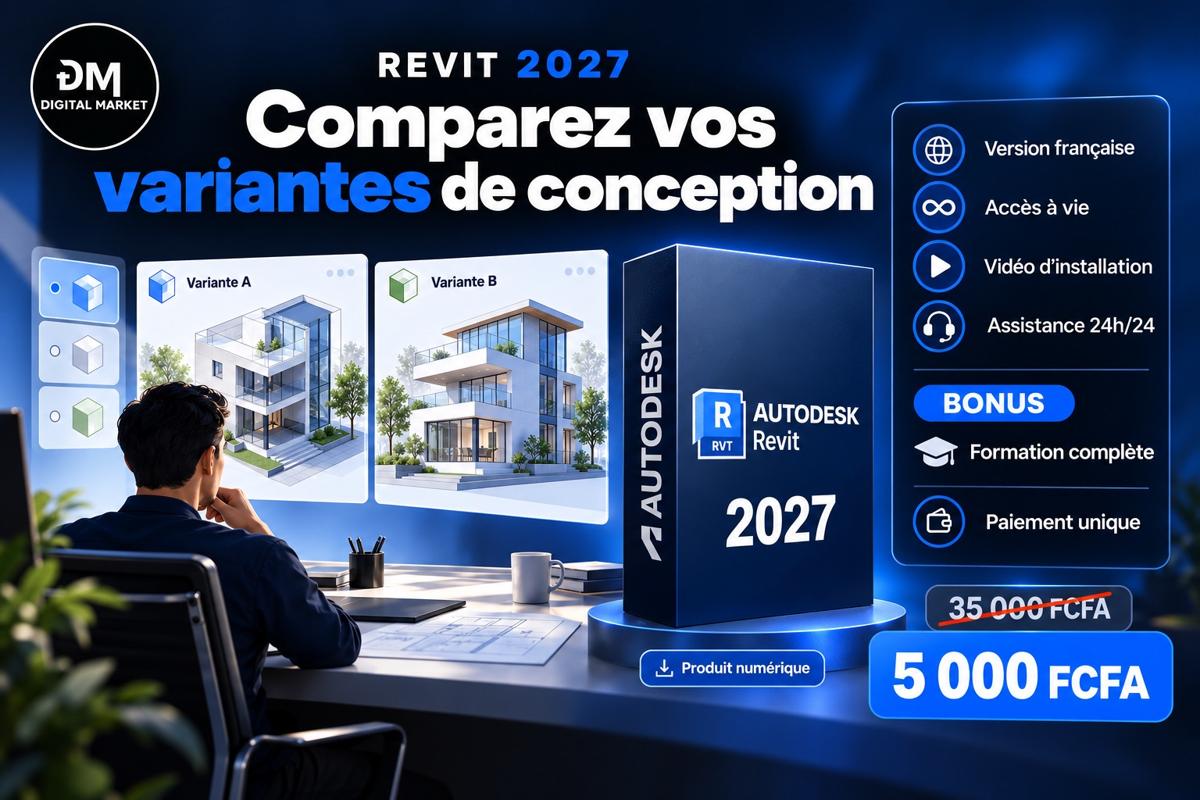 Visuel de présentation 2 : Autodesk Revit 2027 (version française), avec l'offre et le prix