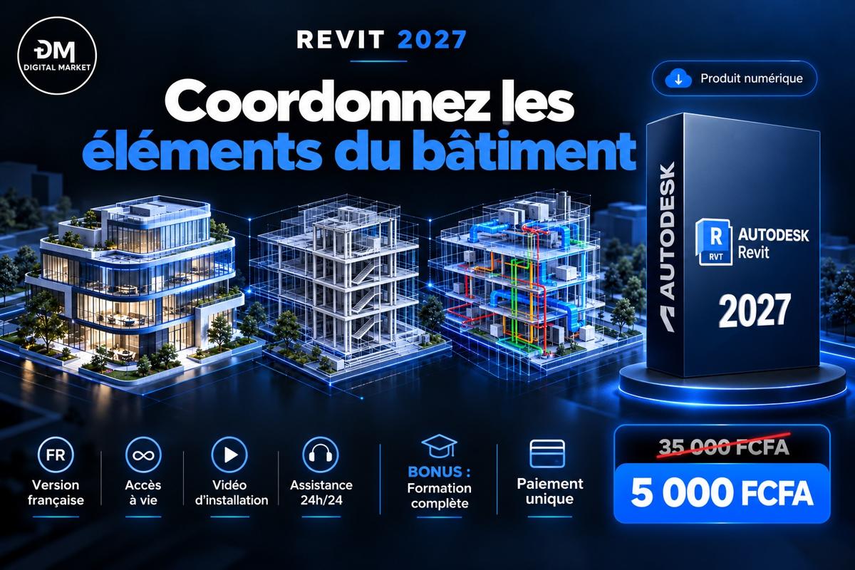 Visuel de présentation 3 : Autodesk Revit 2027 (version française), avec l'offre et le prix