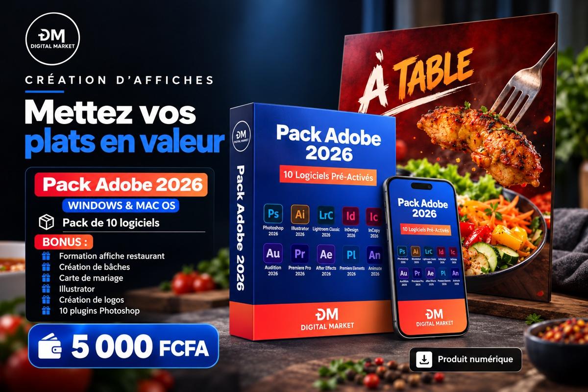 Visuel de présentation 1 : Logiciels Adobe 2026 : Photoshop, Illustrator, Premiere Pro et plus, avec l'offre et le prix
