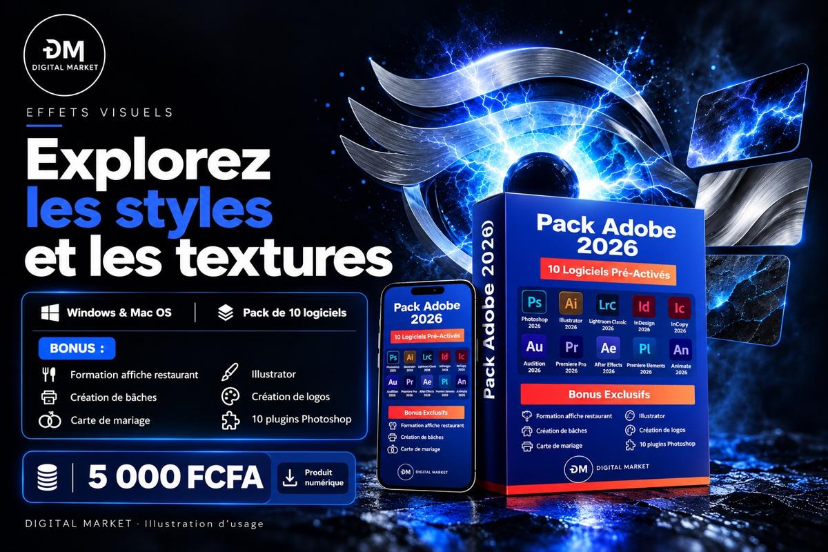 Visuel de présentation 6 : Logiciels Adobe 2026 : Photoshop, Illustrator, Premiere Pro et plus, avec l'offre et le prix