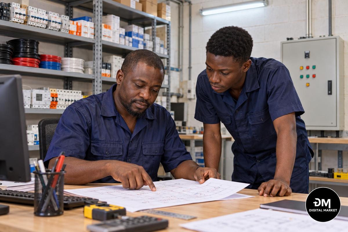 Un technicien prépare un dossier de schémas électriques.