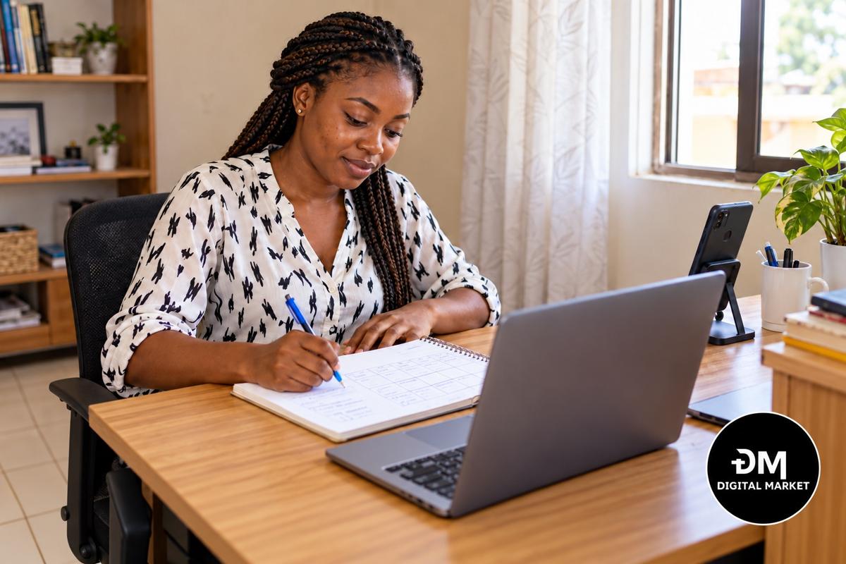 Une entrepreneure prépare son calendrier de contenu.