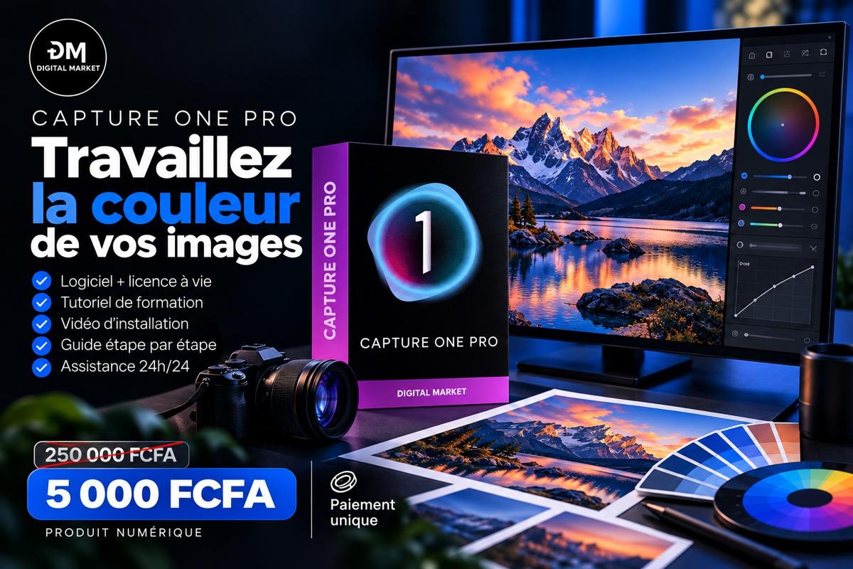 Visuel de présentation 1 : Capture One Pro pour Windows et Mac + tutoriels de prise en main, avec l'offre et le prix
