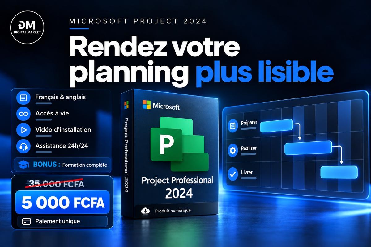 Visuel de présentation 1 : Microsoft Project 2024 Professionnel + formation complète, avec l'offre et le prix
