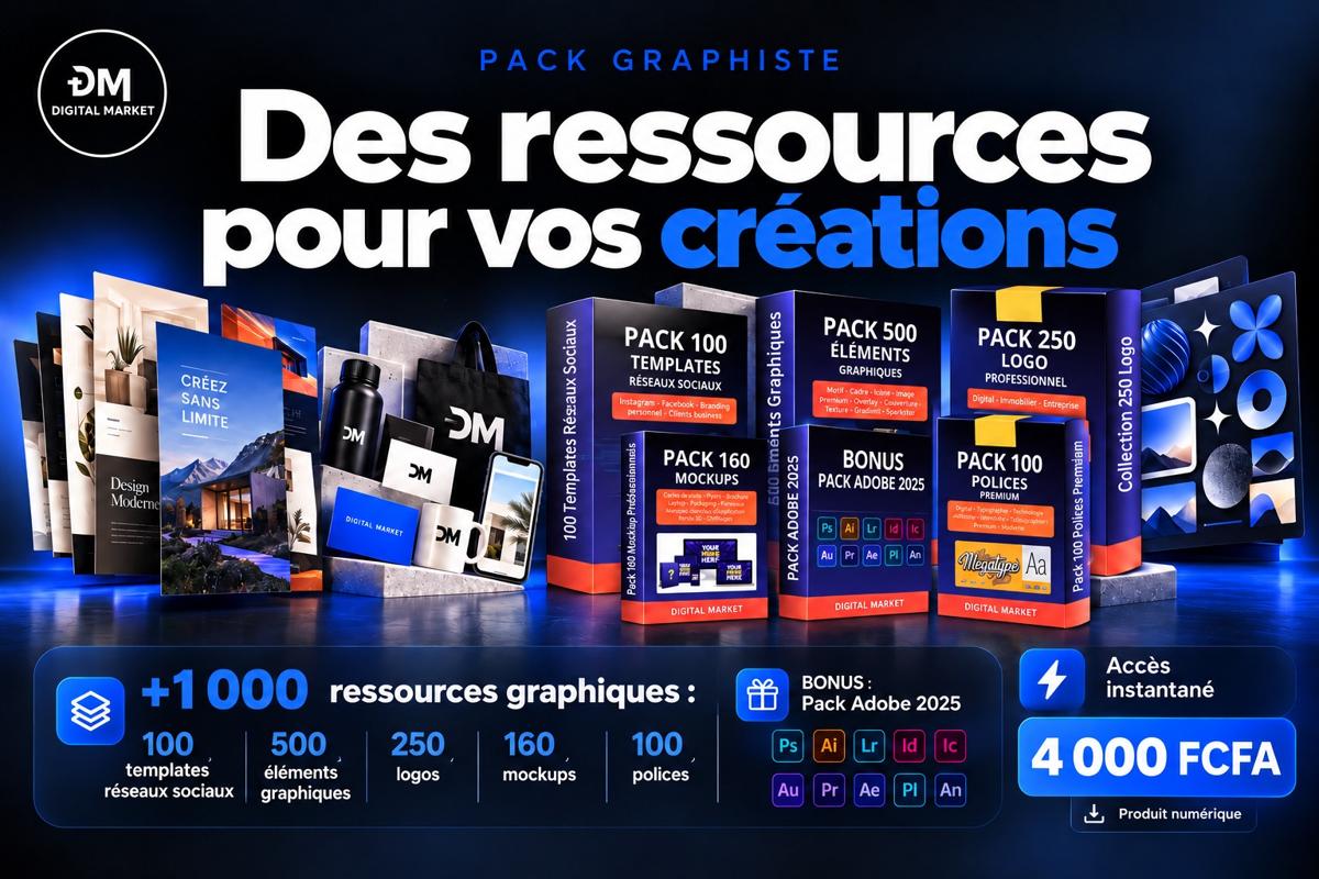 Visuel de présentation 1 : Pack Graphiste : templates, mockups, typographies et éléments graphiques, avec l'offre et le prix