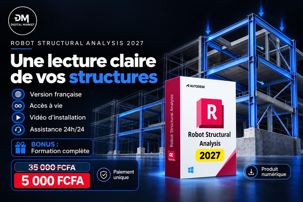 Visuel de présentation 1 : Robot Structural Analysis Professional 2027 (version française), avec l'offre et le prix