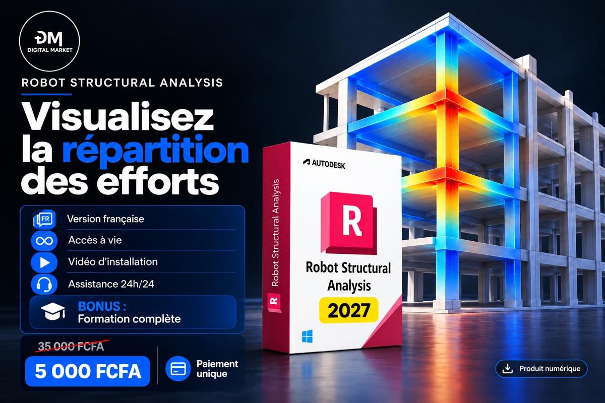 Visuel de présentation 2 : Robot Structural Analysis Professional 2027 (version française), avec l'offre et le prix