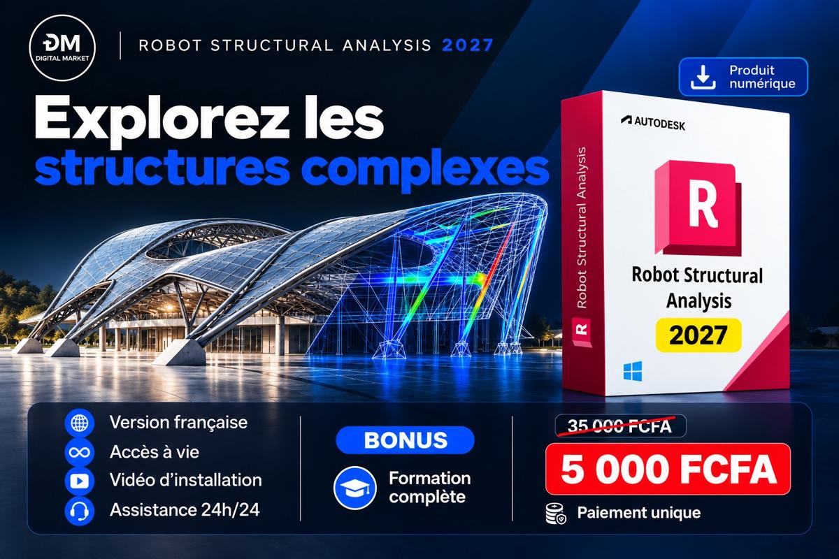 Visuel de présentation 3 : Robot Structural Analysis Professional 2027 (version française), avec l'offre et le prix