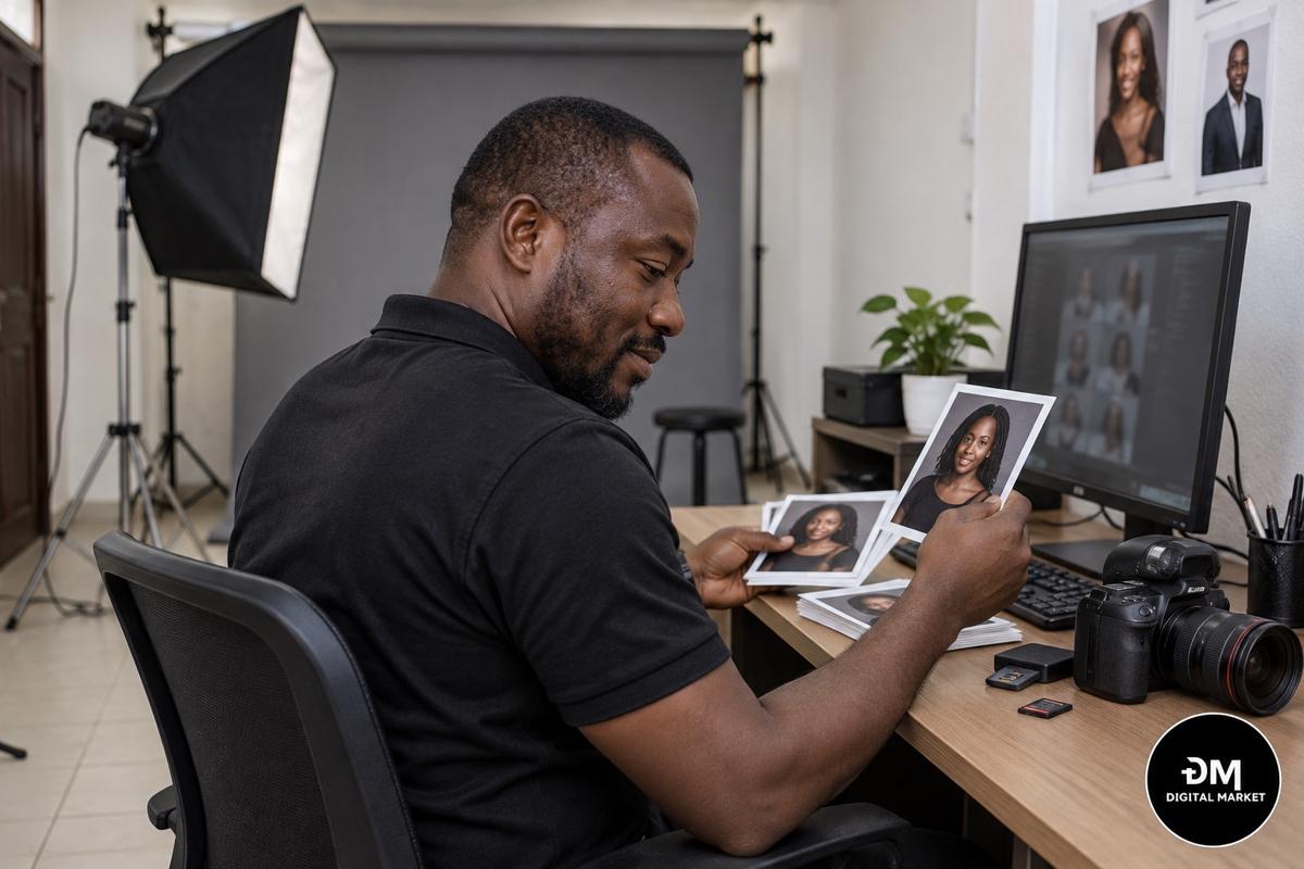 Une photographe sélectionne les images d’une séance.